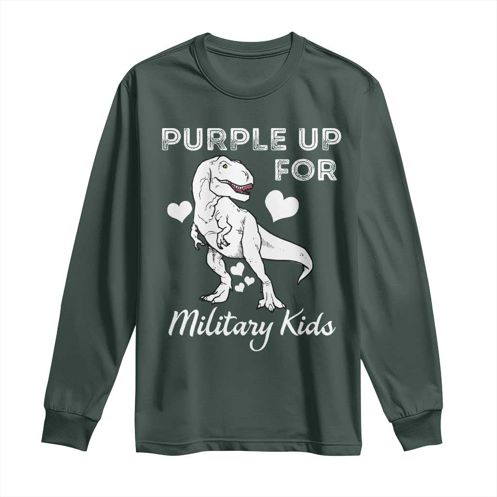 Purple Up For Military Kids Long Sleeve Shirt Military Child Month Dinosaur TS02 Dark Forest Green Print Your Wear