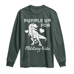Purple Up For Military Kids Long Sleeve Shirt Military Child Month Dinosaur TS02 Dark Forest Green Print Your Wear