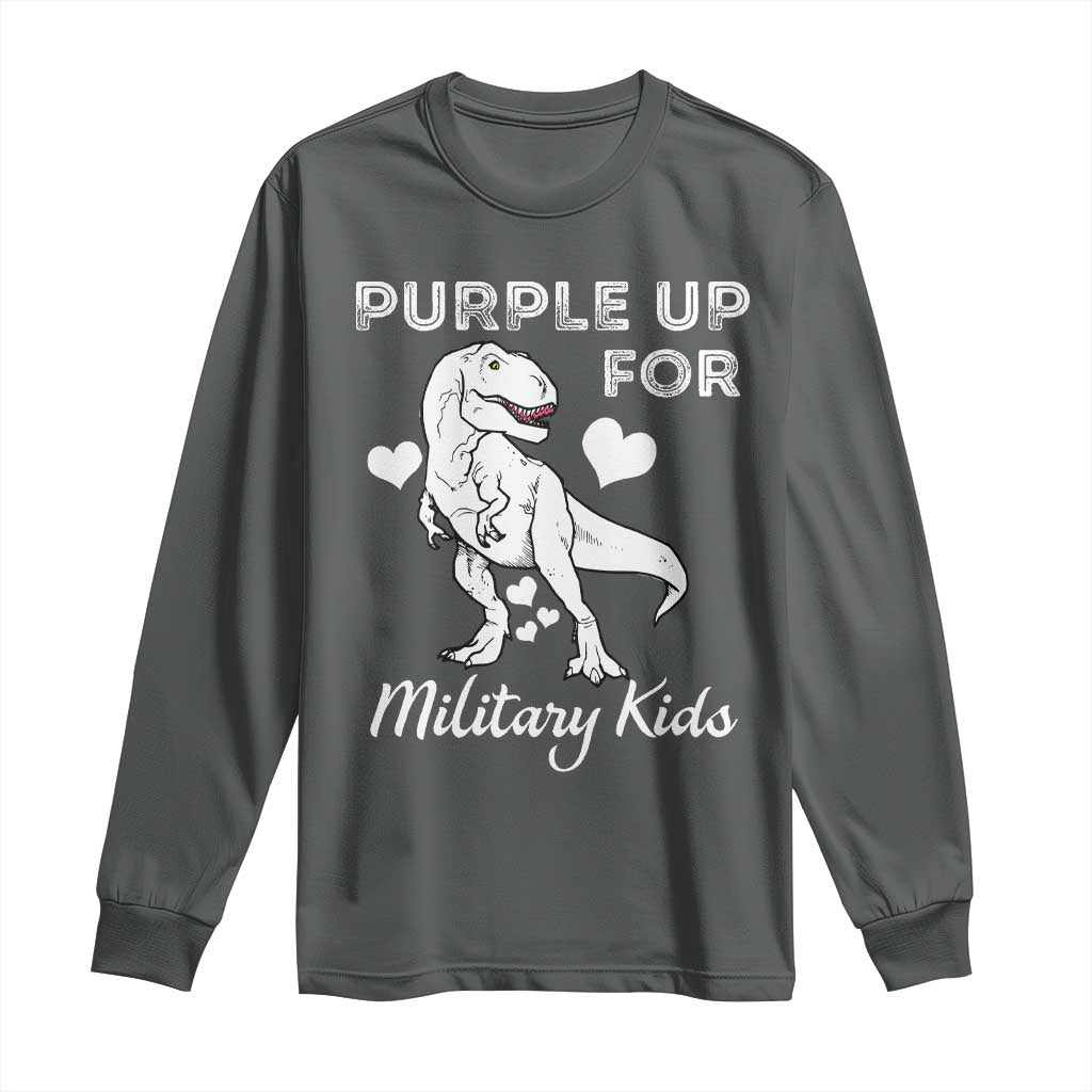 Purple Up For Military Kids Long Sleeve Shirt Military Child Month Dinosaur TS02 Dark Heather Print Your Wear