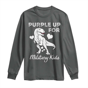 Purple Up For Military Kids Long Sleeve Shirt Military Child Month Dinosaur TS02 Dark Heather Print Your Wear
