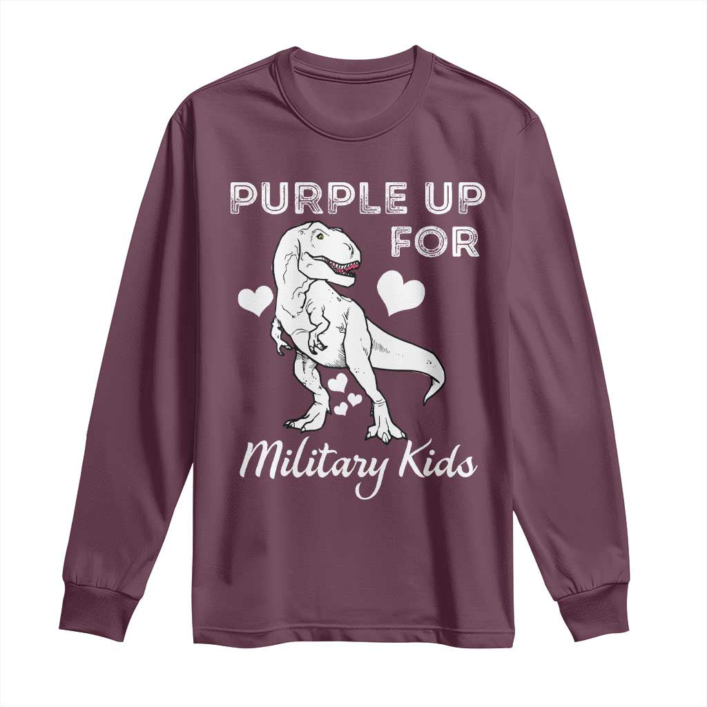 Purple Up For Military Kids Long Sleeve Shirt Military Child Month Dinosaur TS02 Maroon Print Your Wear