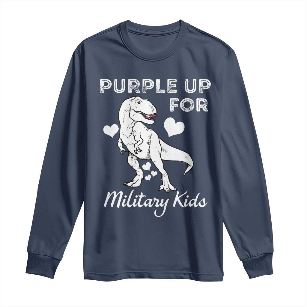 Purple Up For Military Kids Long Sleeve Shirt Military Child Month Dinosaur TS02 Navy Print Your Wear