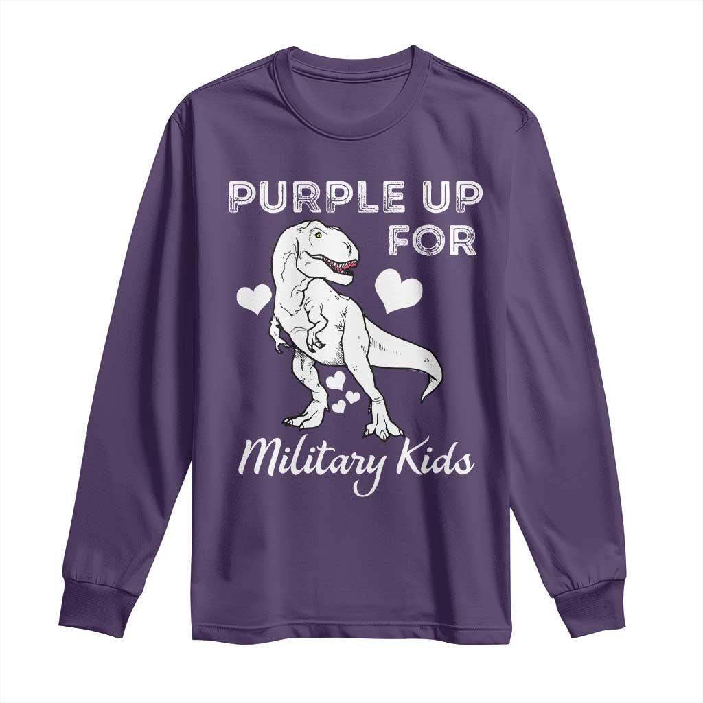 Purple Up For Military Kids Long Sleeve Shirt Military Child Month Dinosaur TS02 Purple Print Your Wear
