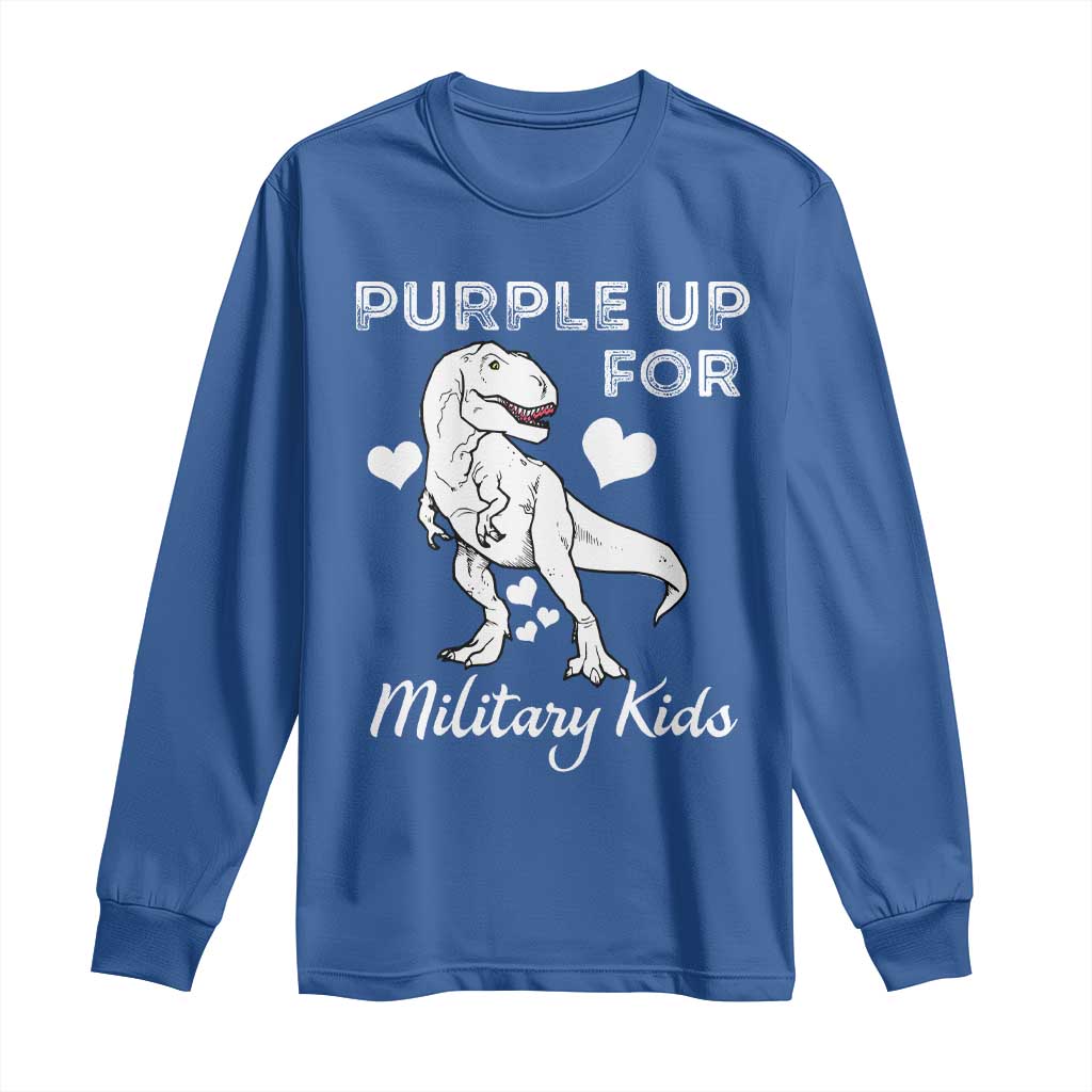 Purple Up For Military Kids Long Sleeve Shirt Military Child Month Dinosaur TS02 Royal Blue Print Your Wear