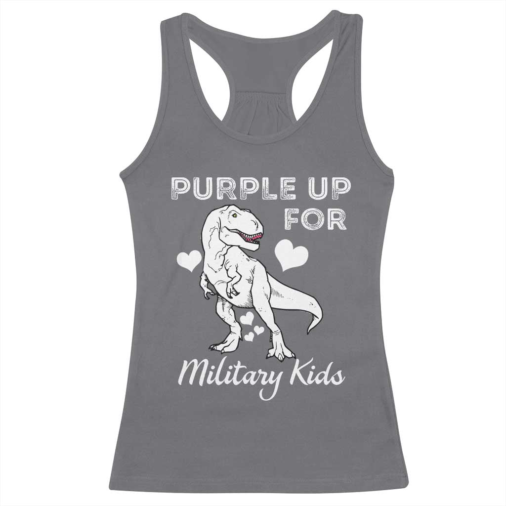 Purple Up For Military Kids Racerback Tank Top Military Child Month Dinosaur TS02 Charcoal Print Your Wear