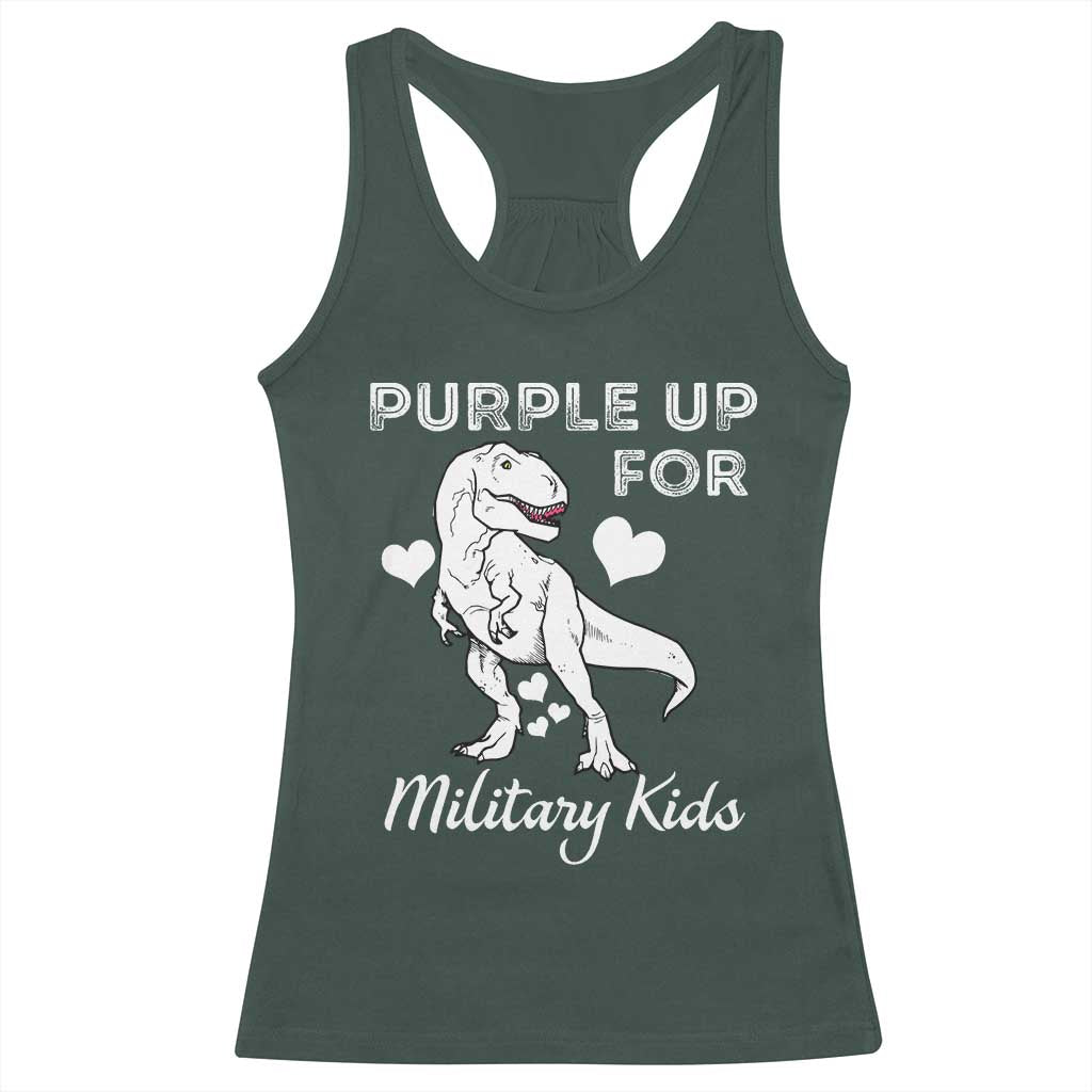 Purple Up For Military Kids Racerback Tank Top Military Child Month Dinosaur TS02 Dark Forest Green Print Your Wear
