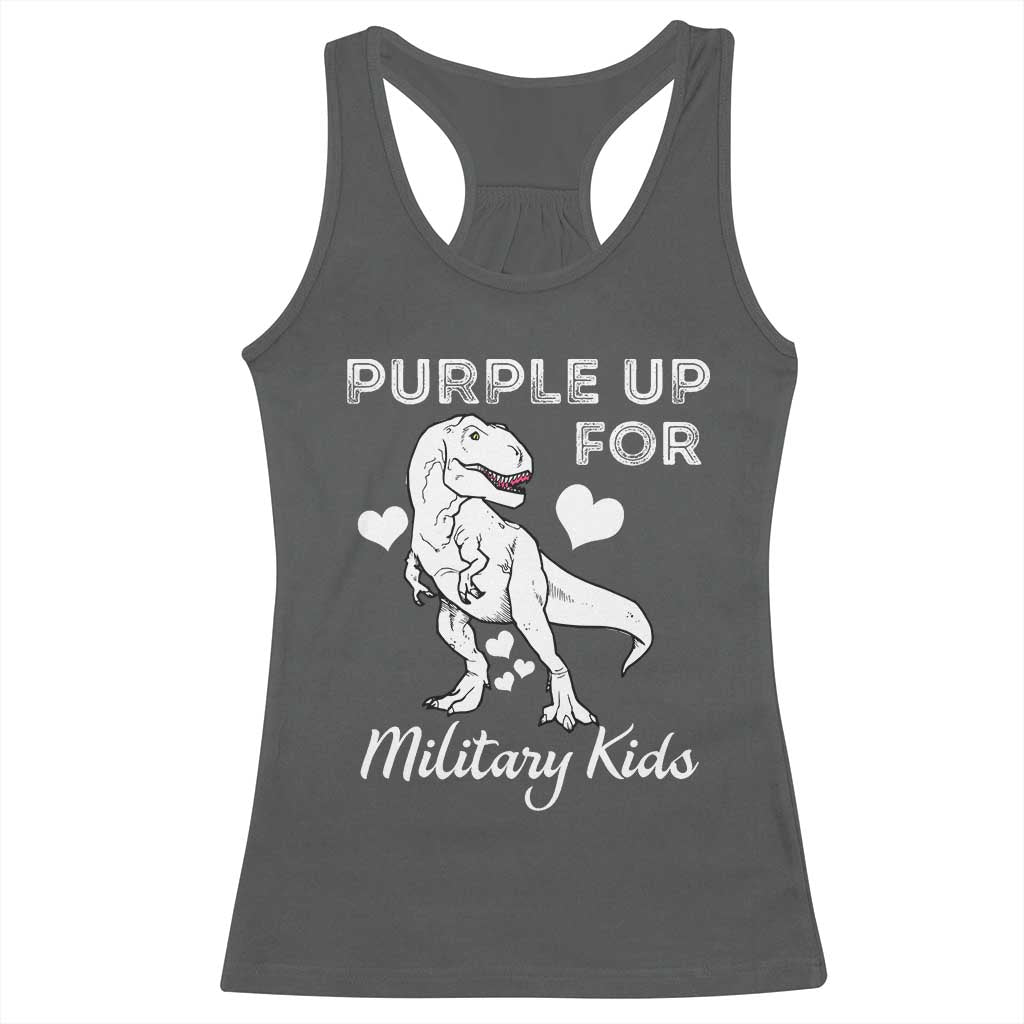 Purple Up For Military Kids Racerback Tank Top Military Child Month Dinosaur TS02 Dark Heather Print Your Wear