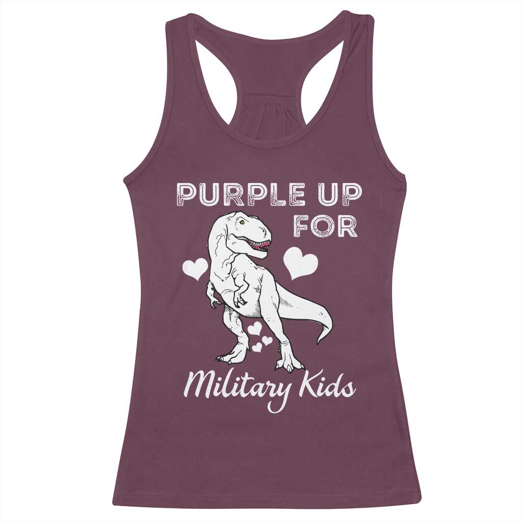 Purple Up For Military Kids Racerback Tank Top Military Child Month Dinosaur TS02 Maroon Print Your Wear