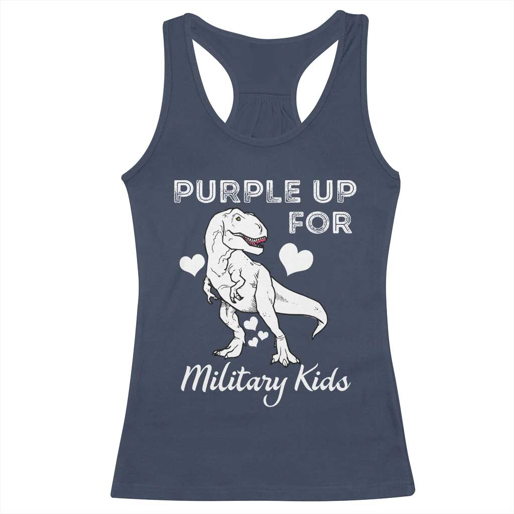 Purple Up For Military Kids Racerback Tank Top Military Child Month Dinosaur TS02 Navy Print Your Wear