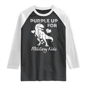 Purple Up For Military Kids Raglan Shirt Military Child Month Dinosaur TS02 Black White Print Your Wear