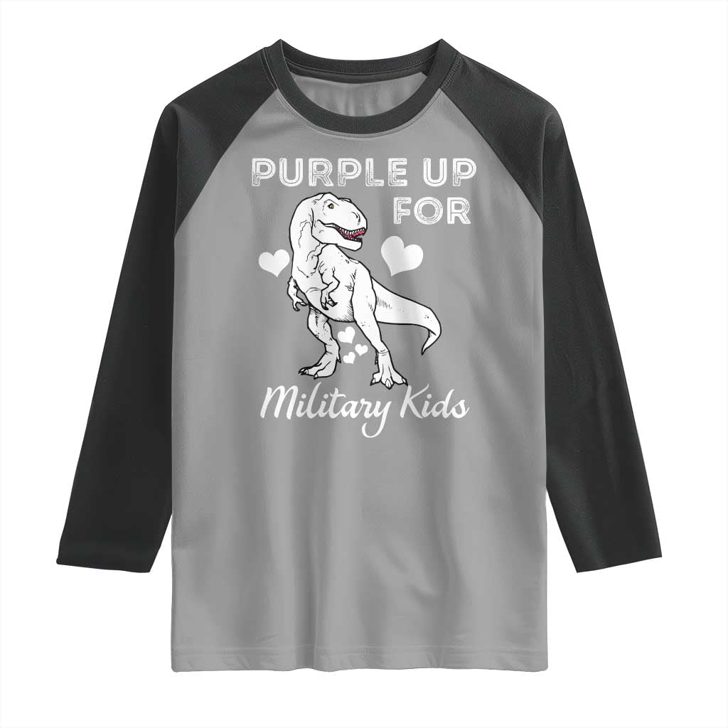 Purple Up For Military Kids Raglan Shirt Military Child Month Dinosaur TS02 Sport Gray Black Print Your Wear