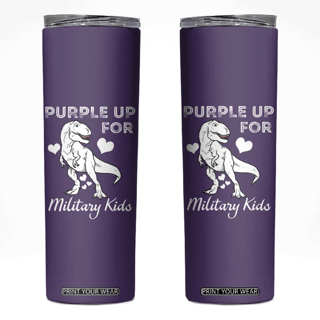 Purple Up For Military Kids Skinny Tumbler Military Child Month Dinosaur TS02 Purple Print Your Wear