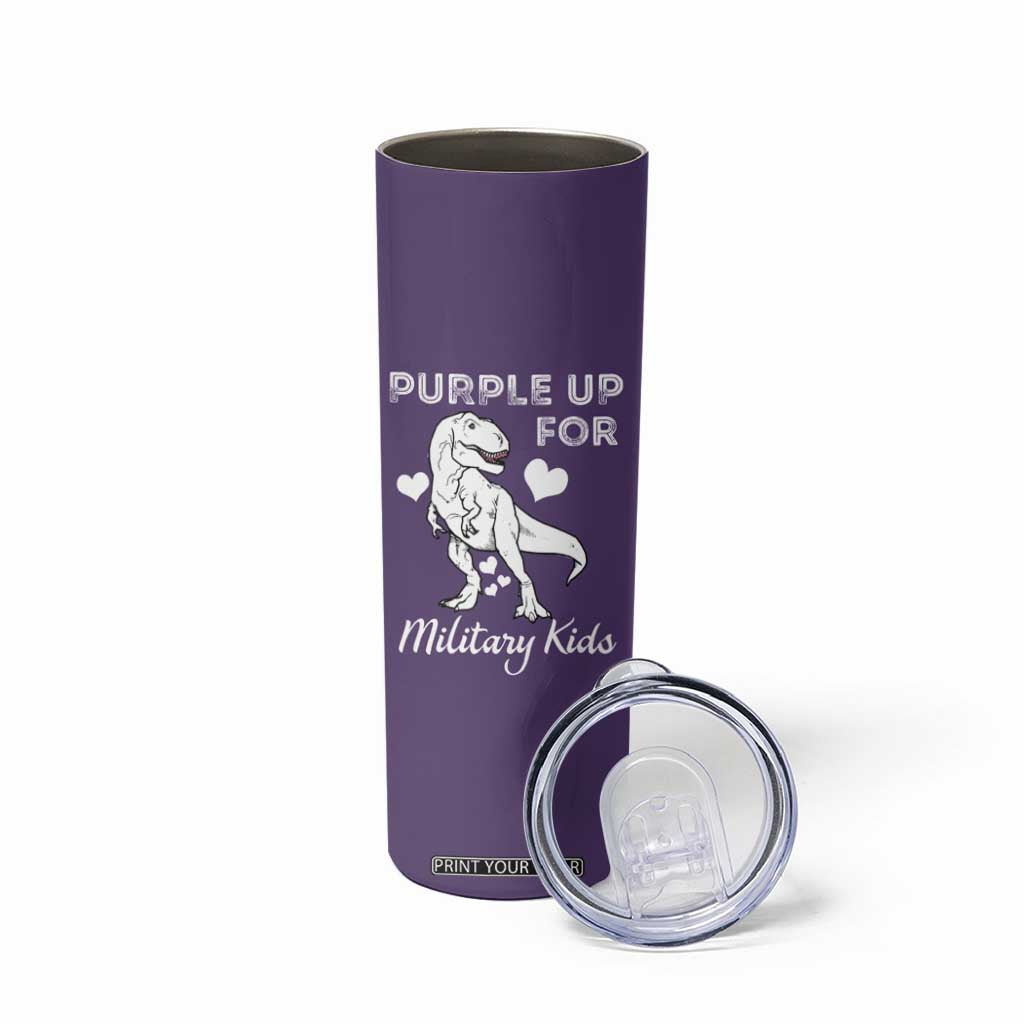 Purple Up For Military Kids Skinny Tumbler Military Child Month Dinosaur TS02 Print Your Wear