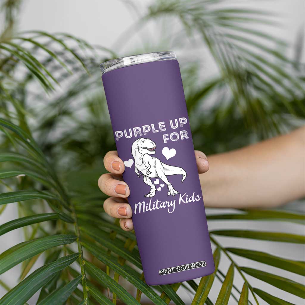 Purple Up For Military Kids Skinny Tumbler Military Child Month Dinosaur TS02 Print Your Wear