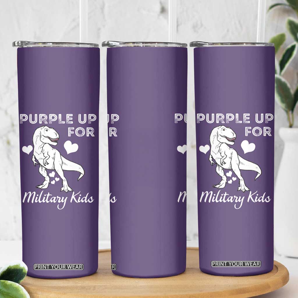 Purple Up For Military Kids Skinny Tumbler Military Child Month Dinosaur TS02 Print Your Wear