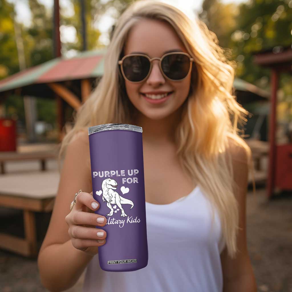 Purple Up For Military Kids Skinny Tumbler Military Child Month Dinosaur TS02 Print Your Wear