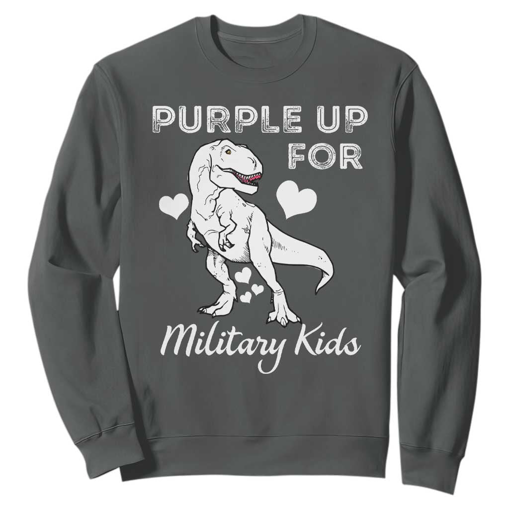 Purple Up For Military Kids Sweatshirt Military Child Month Dinosaur TS02 Dark Heather Print Your Wear