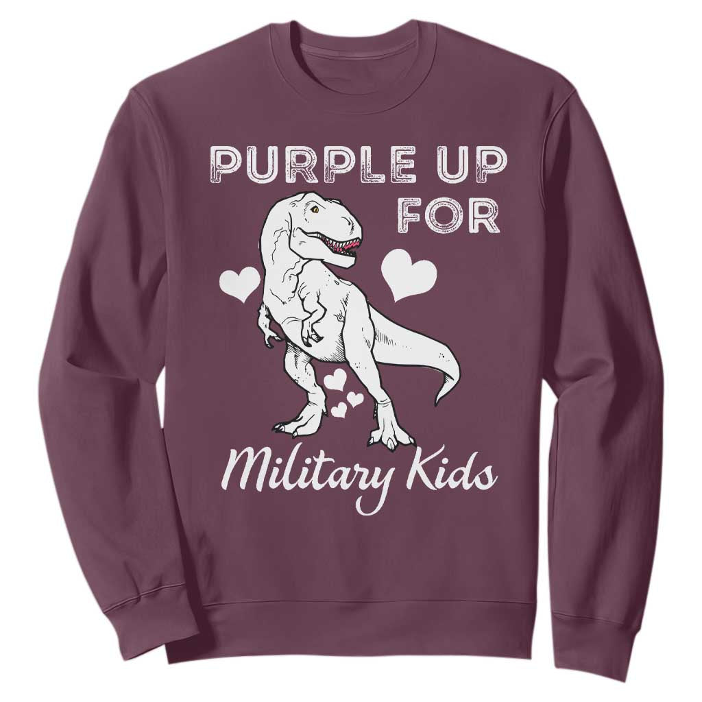 Purple Up For Military Kids Sweatshirt Military Child Month Dinosaur TS02 Maroon Print Your Wear