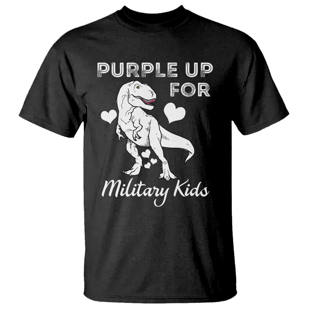 Purple Up For Military Kids T Shirt Military Child Month Dinosaur TS02 Black Print Your Wear