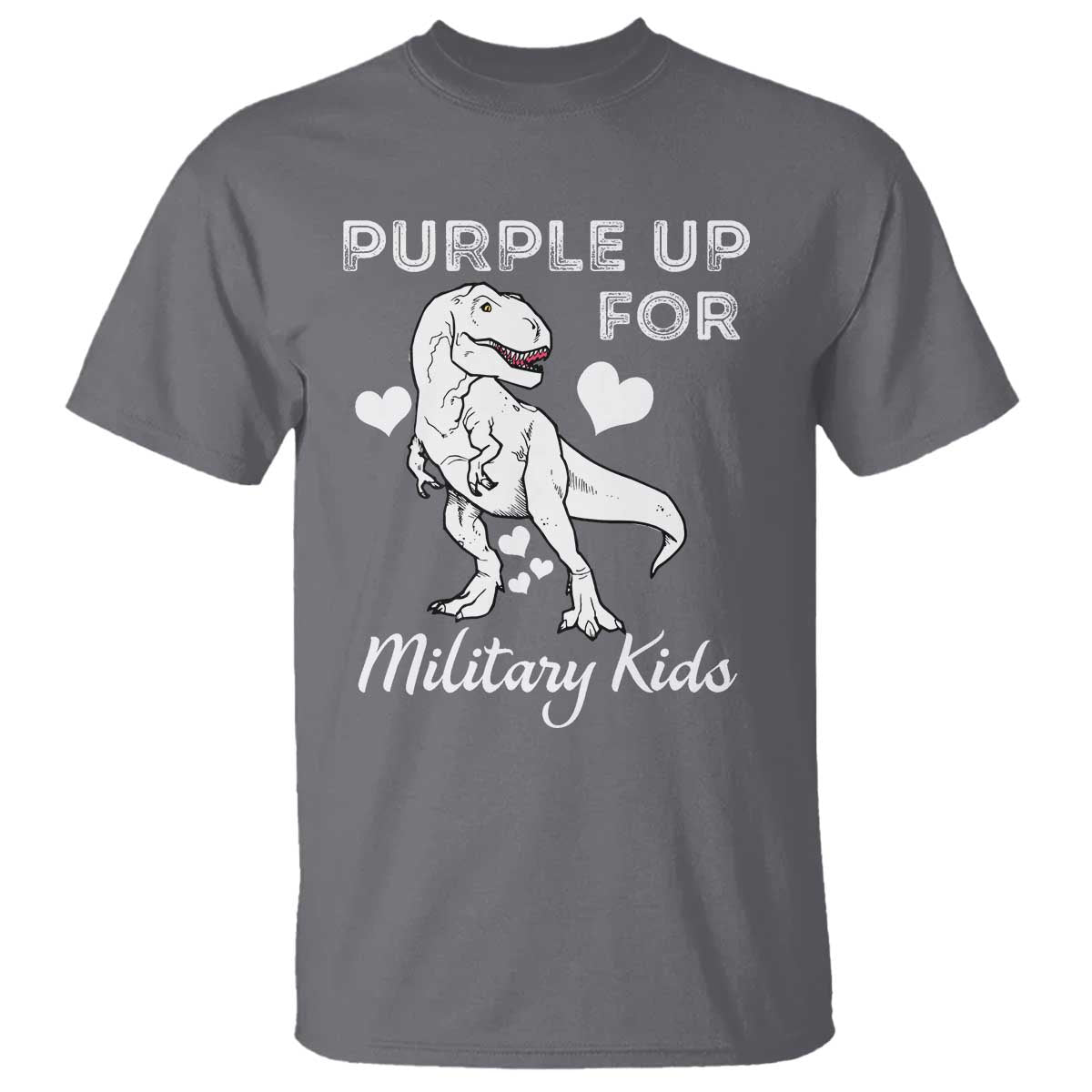 Purple Up For Military Kids T Shirt Military Child Month Dinosaur TS02 Charcoal Print Your Wear