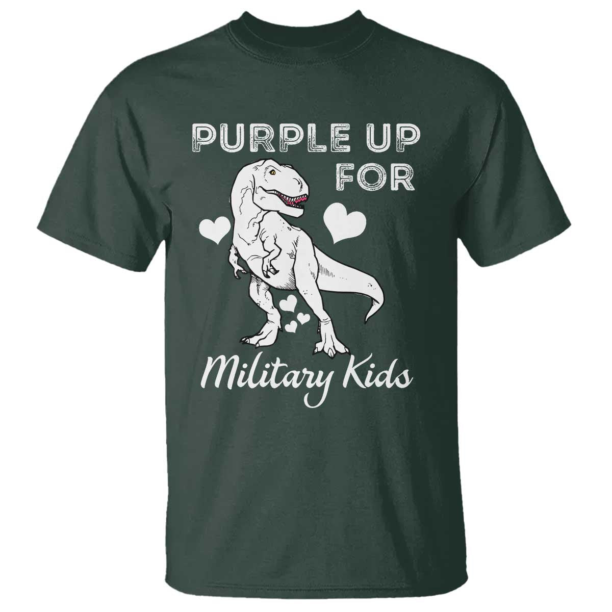 Purple Up For Military Kids T Shirt Military Child Month Dinosaur TS02 Dark Forest Green Print Your Wear