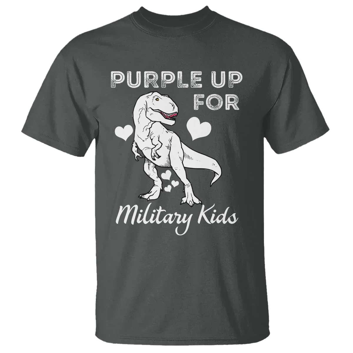 Purple Up For Military Kids T Shirt Military Child Month Dinosaur TS02 Dark Heather Print Your Wear