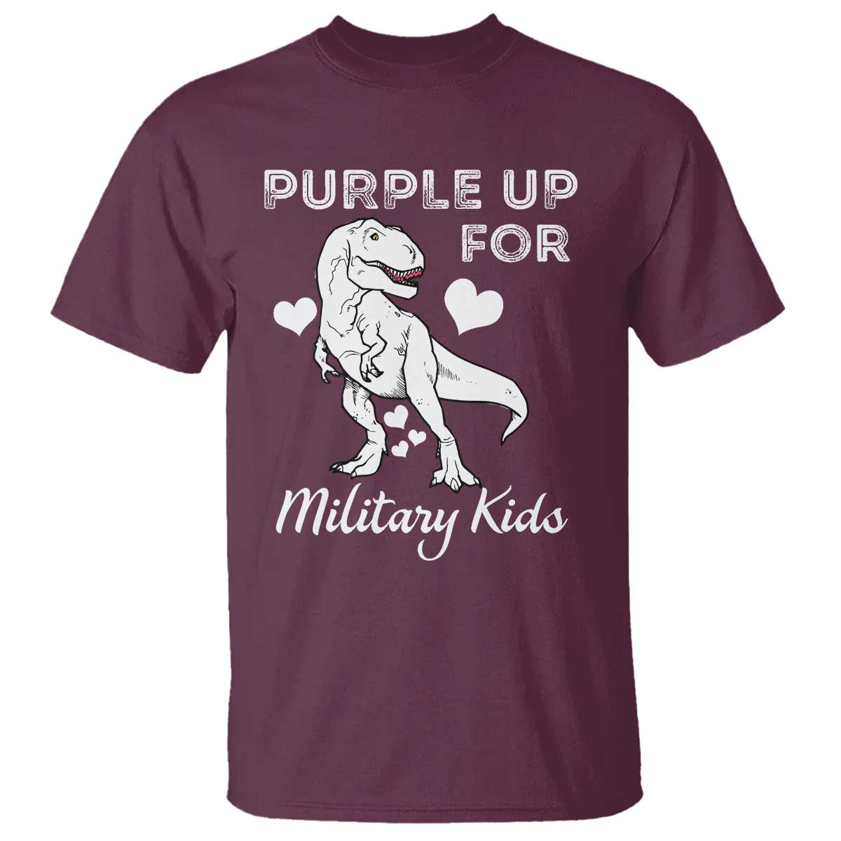 Purple Up For Military Kids T Shirt Military Child Month Dinosaur TS02 Maroon Print Your Wear