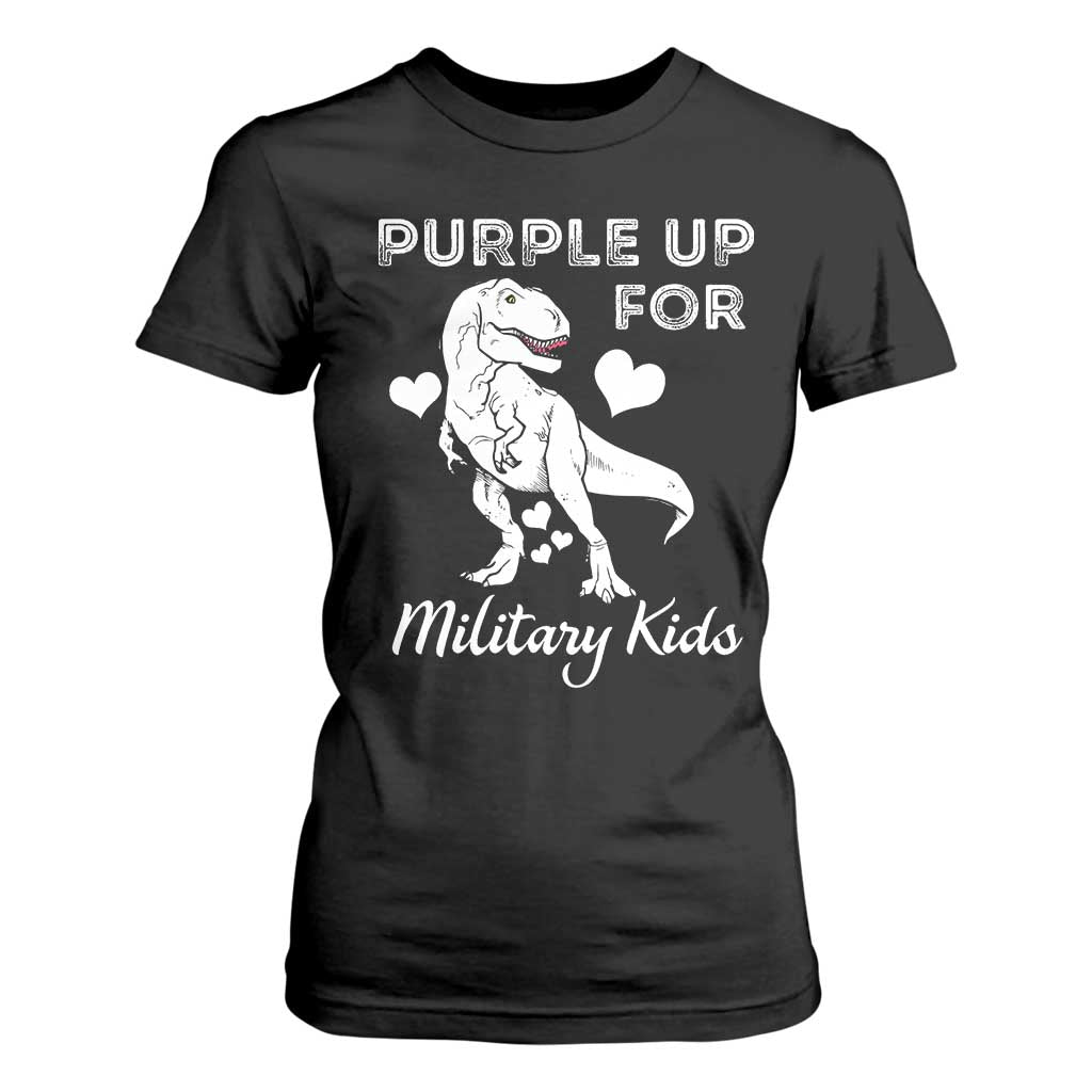 Purple Up For Military Kids T Shirt For Women Military Child Month Dinosaur TS02 Black Print Your Wear
