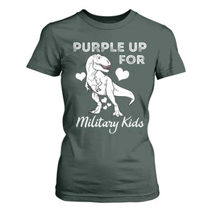 Purple Up For Military Kids T Shirt For Women Military Child Month Dinosaur TS02 Dark Forest Green Print Your Wear