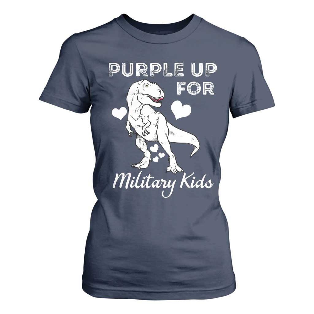 Purple Up For Military Kids T Shirt For Women Military Child Month Dinosaur TS02 Navy Print Your Wear