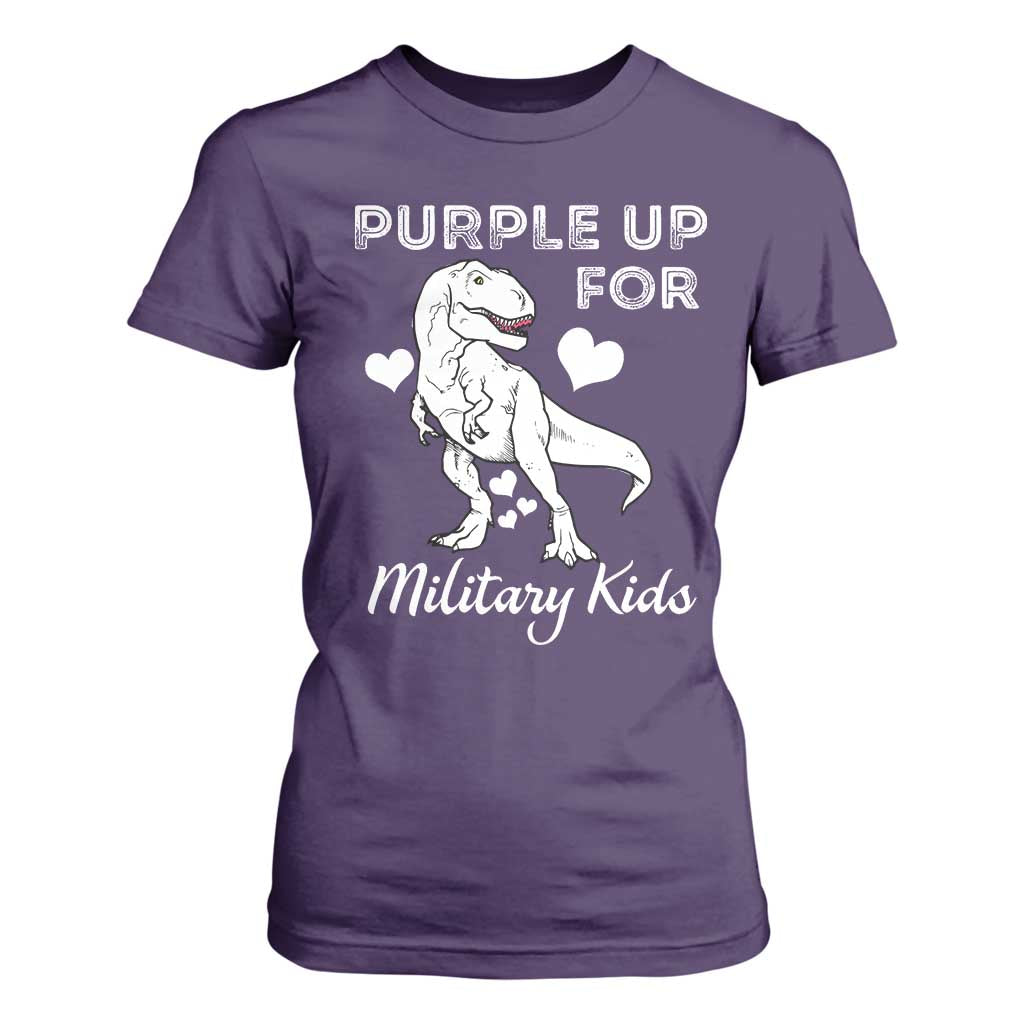 Purple Up For Military Kids T Shirt For Women Military Child Month Dinosaur TS02 Purple Print Your Wear