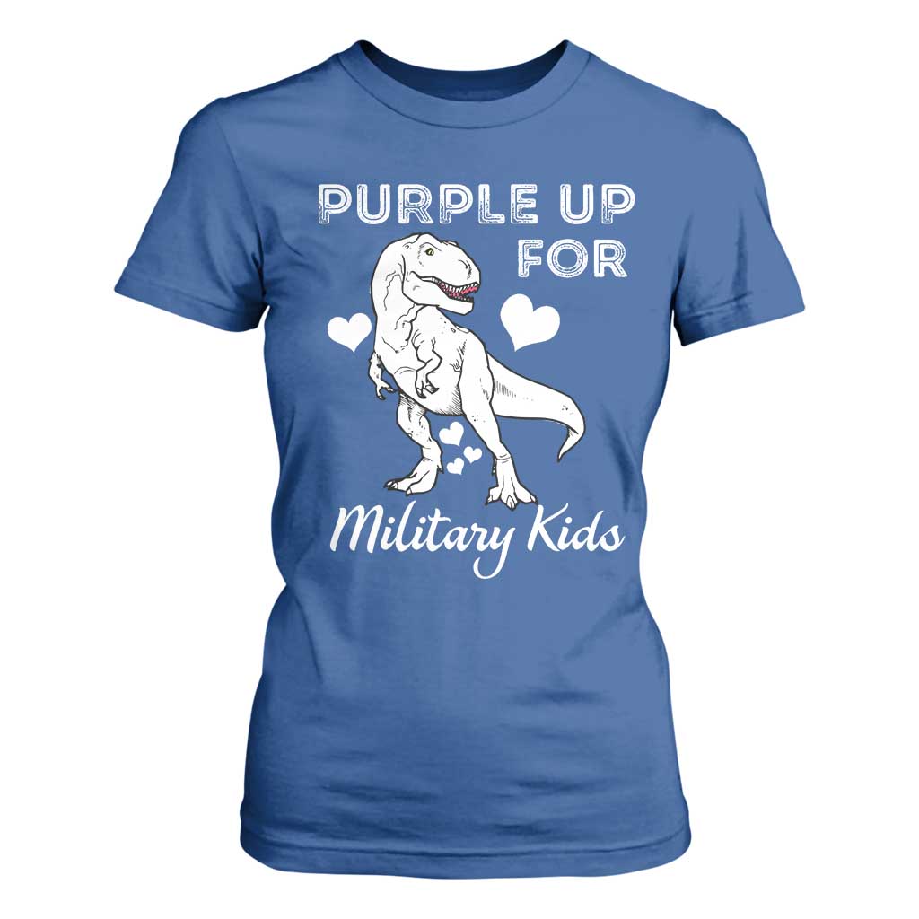 Purple Up For Military Kids T Shirt For Women Military Child Month Dinosaur TS02 Royal Blue Print Your Wear