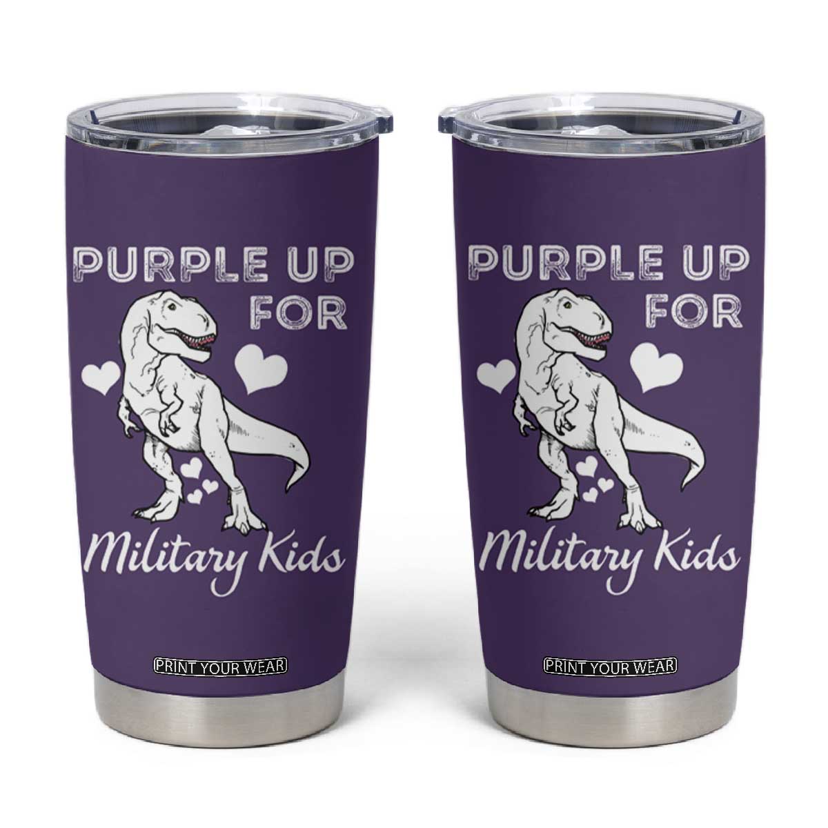 Purple Up For Military Kids Tumbler Cup Military Child Month Dinosaur TS02 Purple Print Your Wear