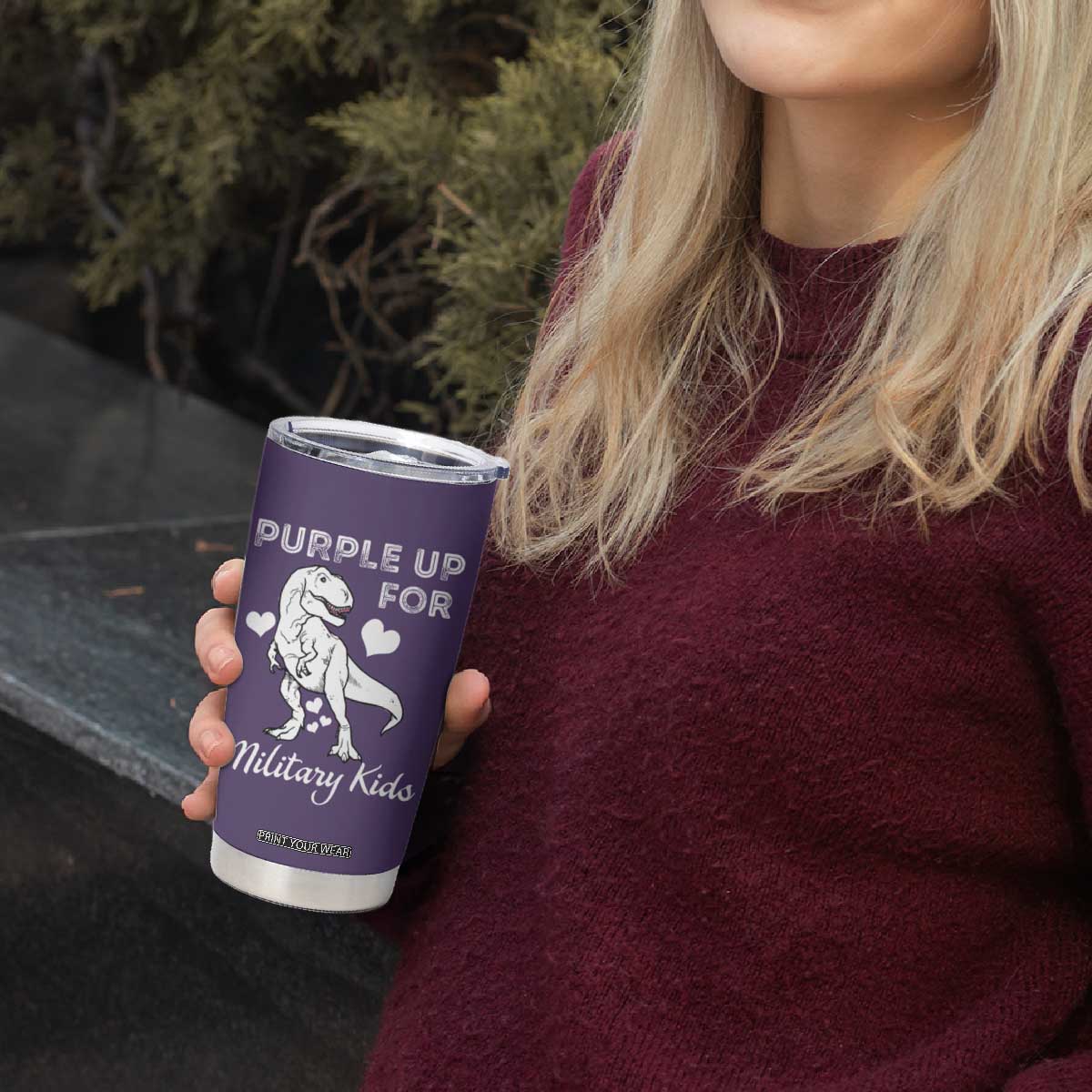 Purple Up For Military Kids Tumbler Cup Military Child Month Dinosaur TS02 Print Your Wear