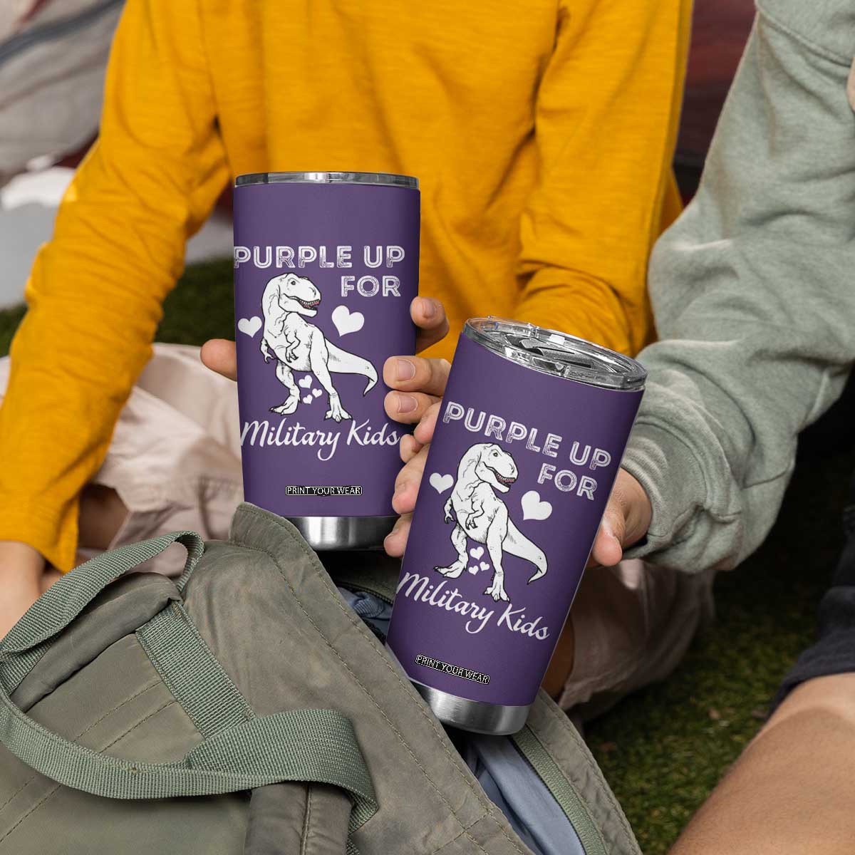 Purple Up For Military Kids Tumbler Cup Military Child Month Dinosaur TS02 Print Your Wear