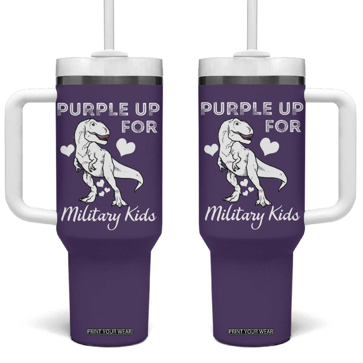 Purple Up For Military Kids Tumbler With Handle Military Child Month Dinosaur TS02 One Size: 40 oz Purple Print Your Wear