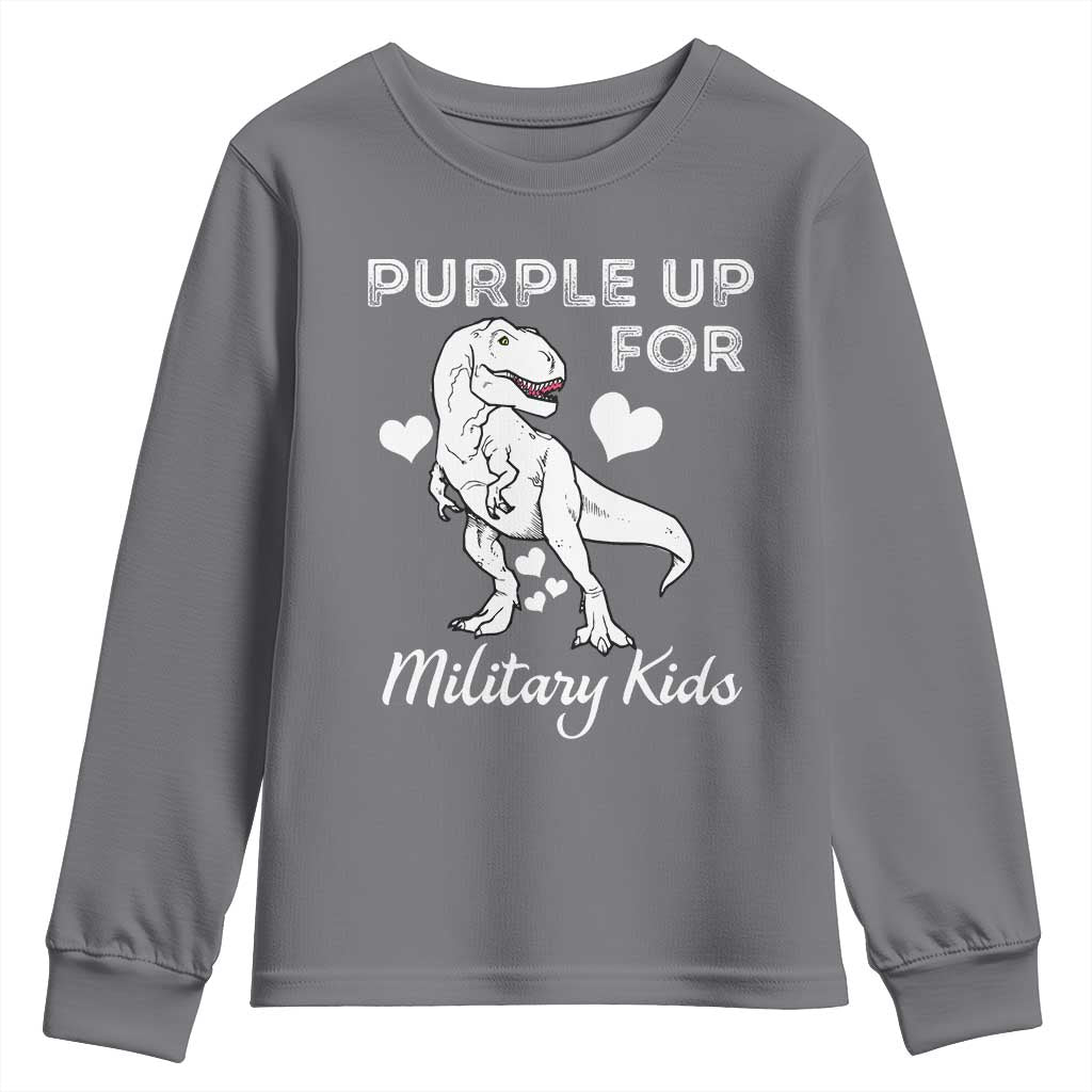 Purple Up For Military Kids Youth Sweatshirt Military Child Month Dinosaur TS02 Charcoal Print Your Wear