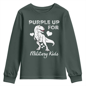 Purple Up For Military Kids Youth Sweatshirt Military Child Month Dinosaur TS02 Dark Forest Green Print Your Wear
