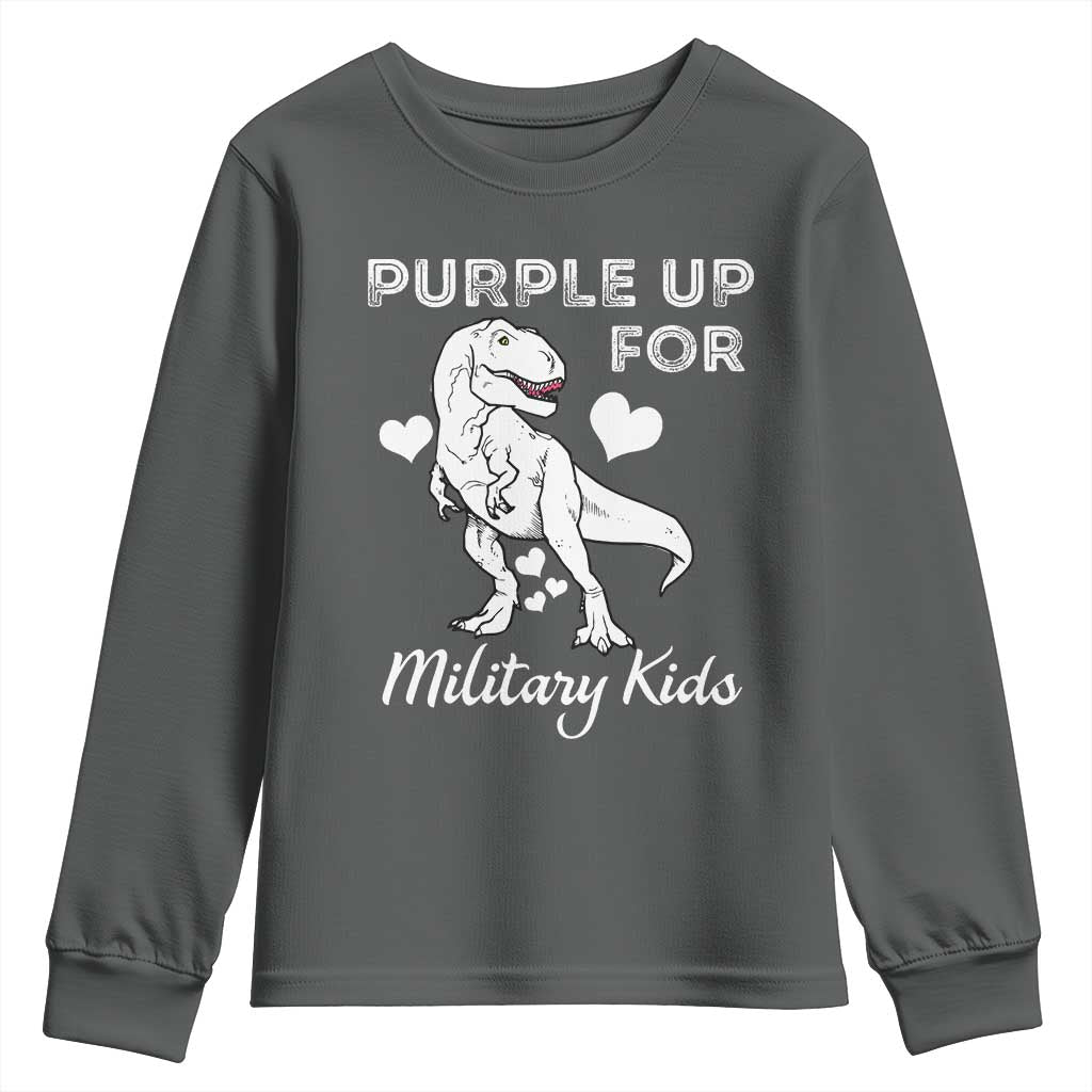 Purple Up For Military Kids Youth Sweatshirt Military Child Month Dinosaur TS02 Dark Heather Print Your Wear