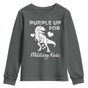 Purple Up For Military Kids Youth Sweatshirt Military Child Month Dinosaur TS02 Dark Heather Print Your Wear