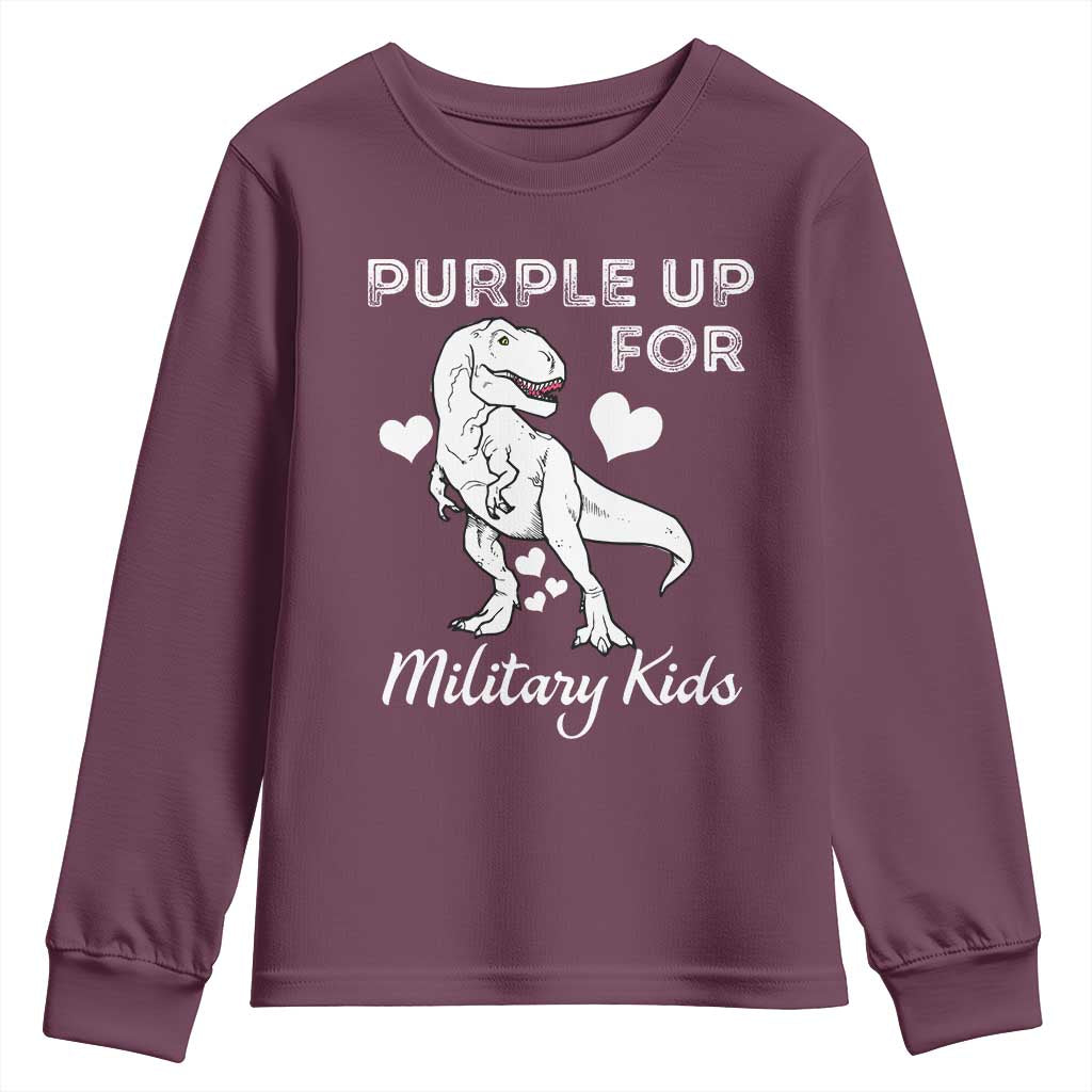 Purple Up For Military Kids Youth Sweatshirt Military Child Month Dinosaur TS02 Maroon Print Your Wear
