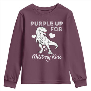 Purple Up For Military Kids Youth Sweatshirt Military Child Month Dinosaur TS02 Maroon Print Your Wear