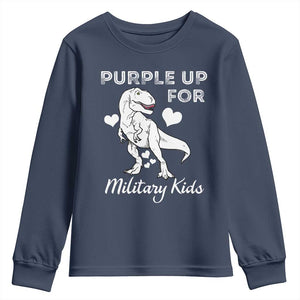 Purple Up For Military Kids Youth Sweatshirt Military Child Month Dinosaur TS02 Navy Print Your Wear