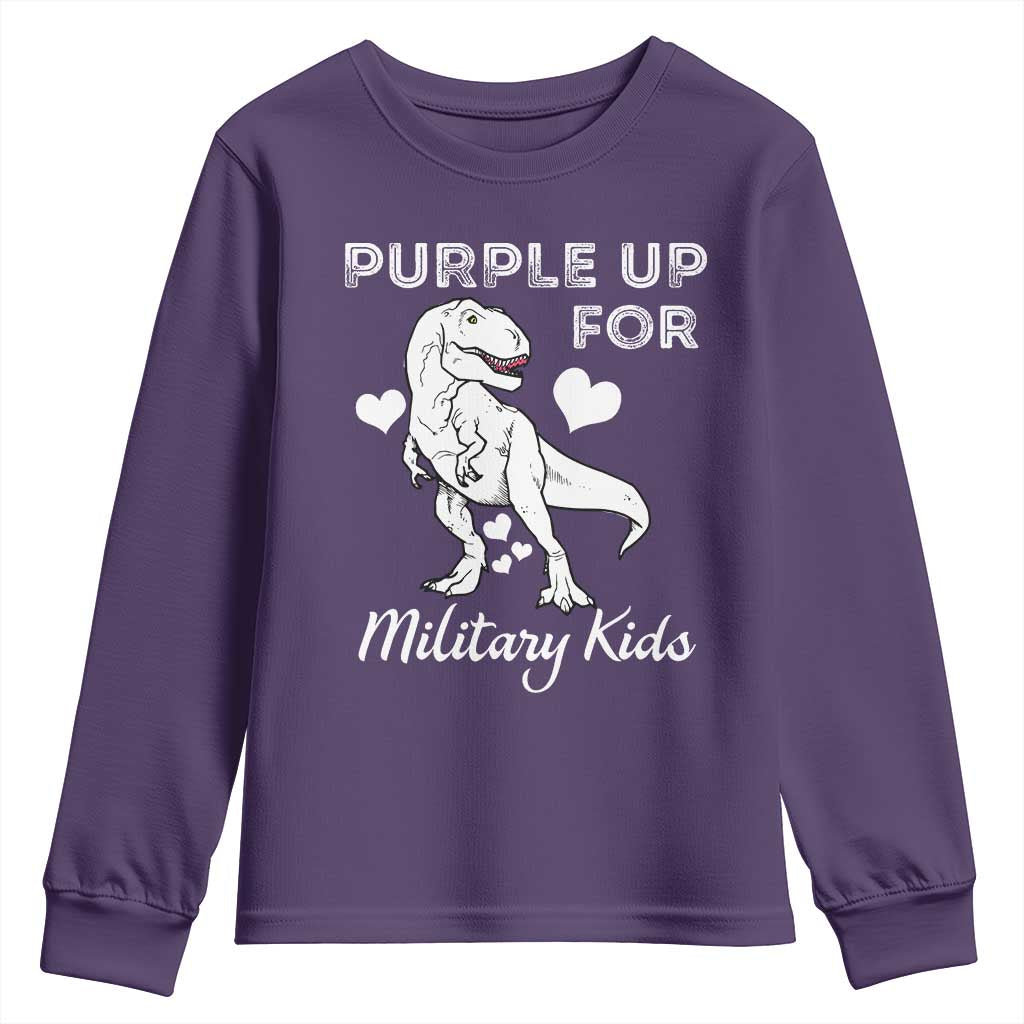 Purple Up For Military Kids Youth Sweatshirt Military Child Month Dinosaur TS02 Purple Print Your Wear