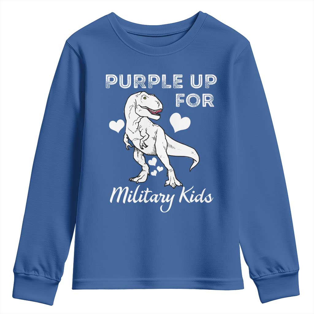 Purple Up For Military Kids Youth Sweatshirt Military Child Month Dinosaur TS02 Royal Blue Print Your Wear