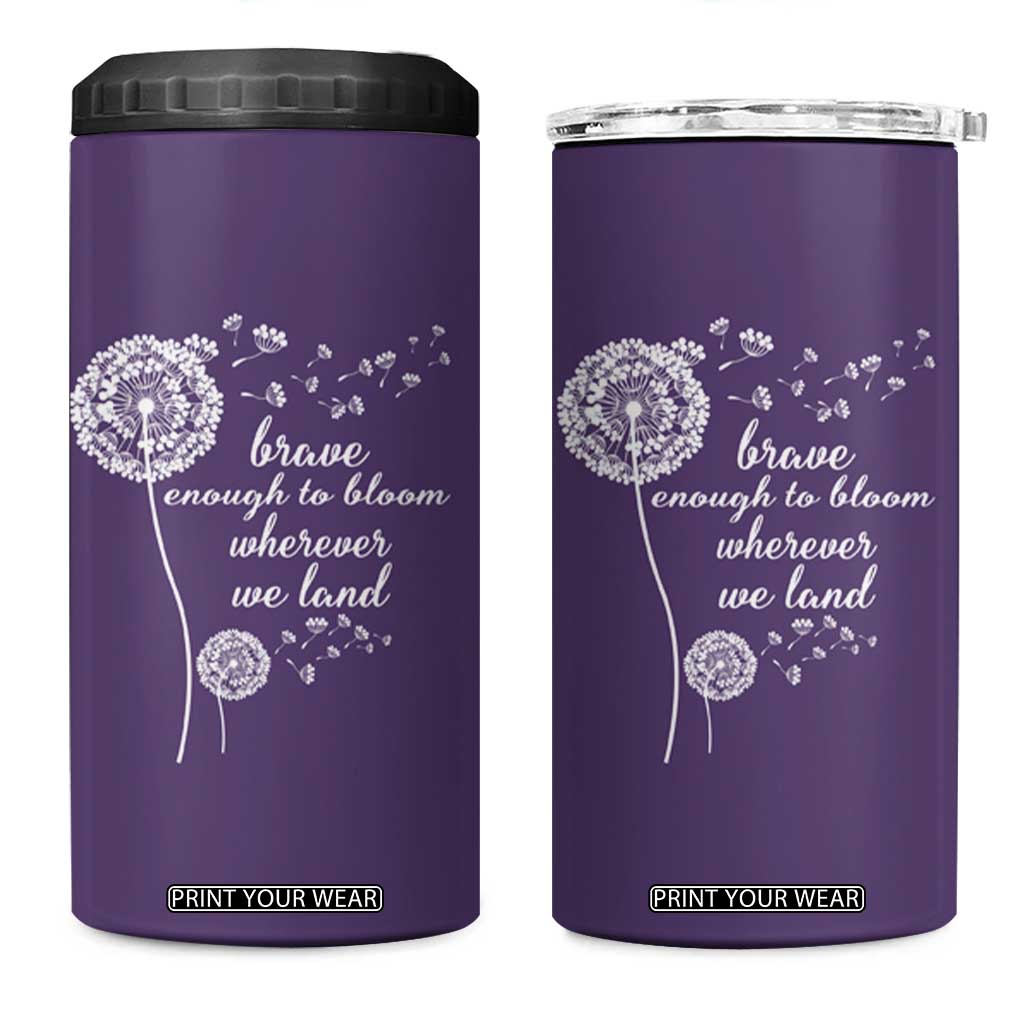 Purple Up For Military Kids 4 in 1 Can Cooler Tumbler Brave Enough To Bloom Wherever We Land Month of Military Child TS02 One Size: 16 oz Purple Print Your Wear
