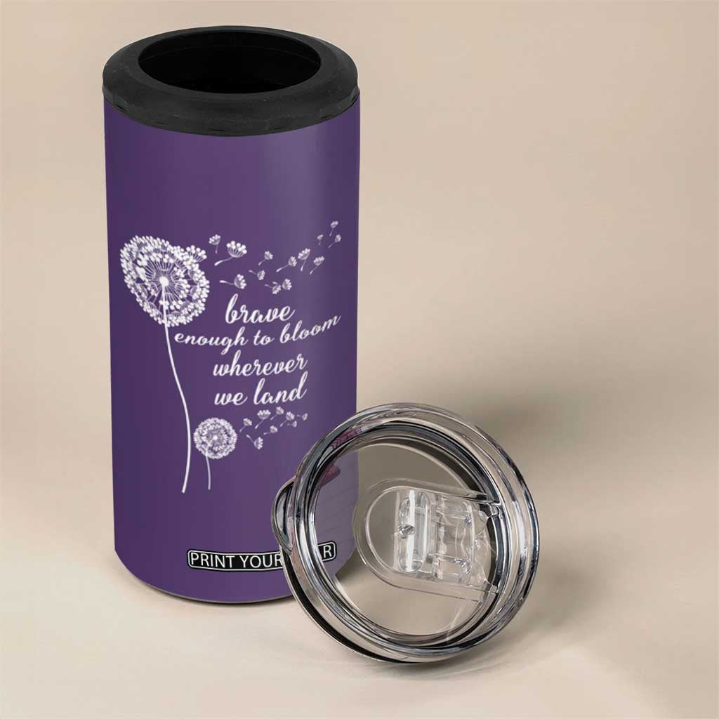 Purple Up For Military Kids 4 in 1 Can Cooler Tumbler Brave Enough To Bloom Wherever We Land Month of Military Child TS02 Print Your Wear