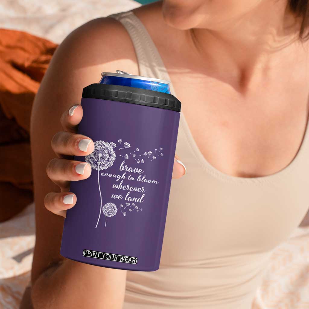 Purple Up For Military Kids 4 in 1 Can Cooler Tumbler Brave Enough To Bloom Wherever We Land Month of Military Child TS02 Print Your Wear