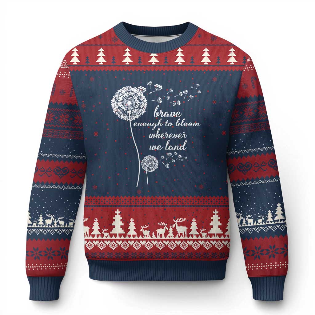 Purple Up For Military Kids Ugly Christmas Sweater Brave Enough To Bloom Wherever We Land Month of Military Child TS02 Navy Red Print Your Wear