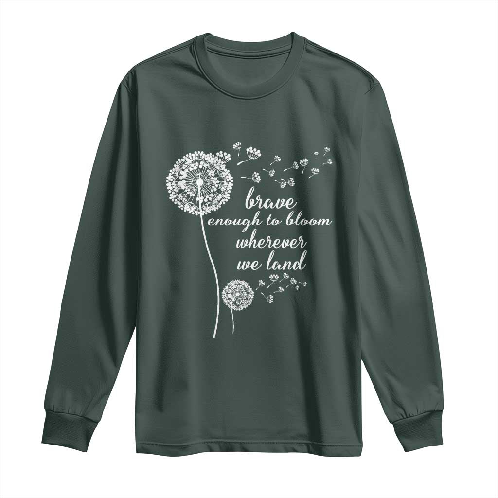 Purple Up For Military Kids Long Sleeve Shirt Brave Enough To Bloom Wherever We Land Month of Military Child TS02 Dark Forest Green Print Your Wear